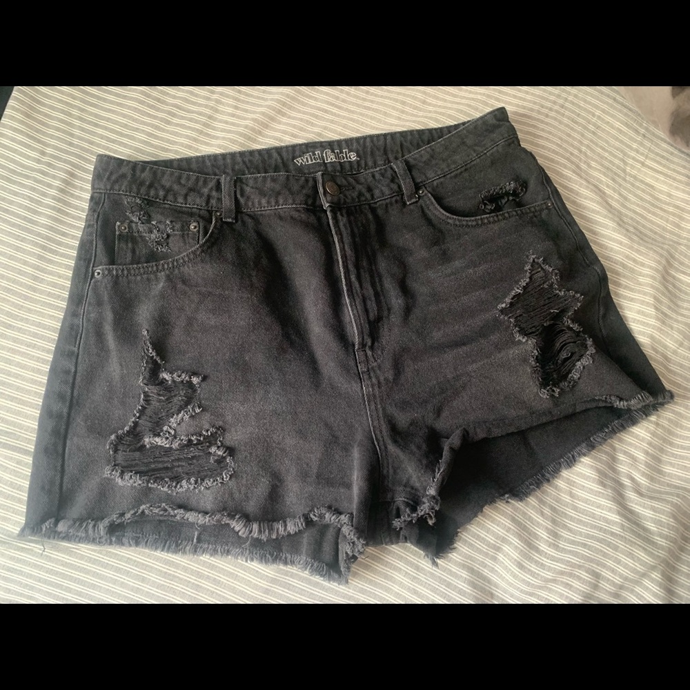Distressed Black Shorts